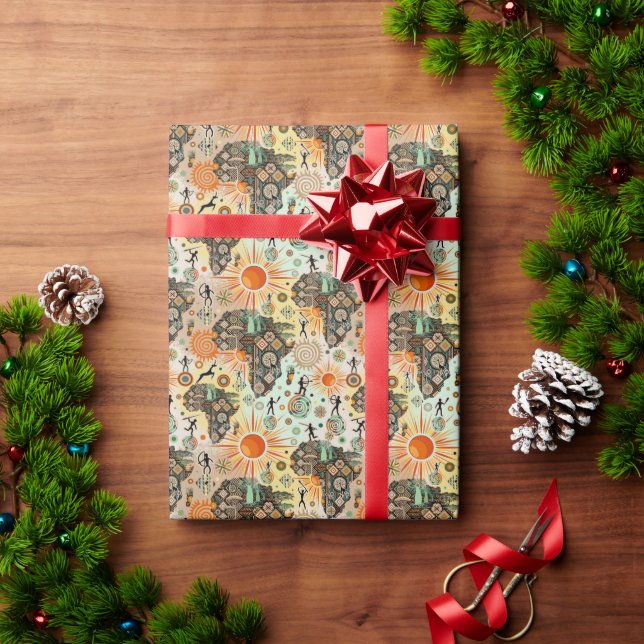 Africa Map Decorative Tribal Elements Pattern Wrapping Paper (Holiday Gift)