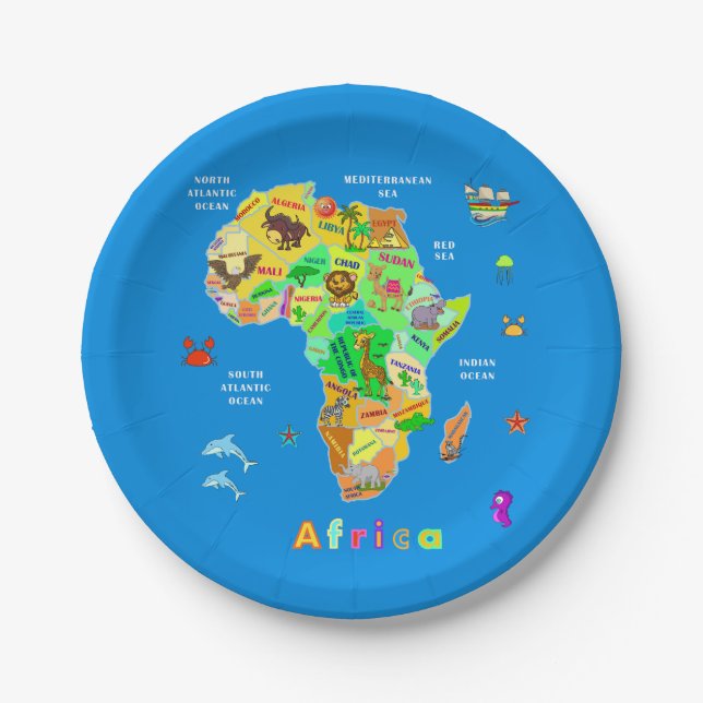 Africa Map for kids Paper Plates (Front)