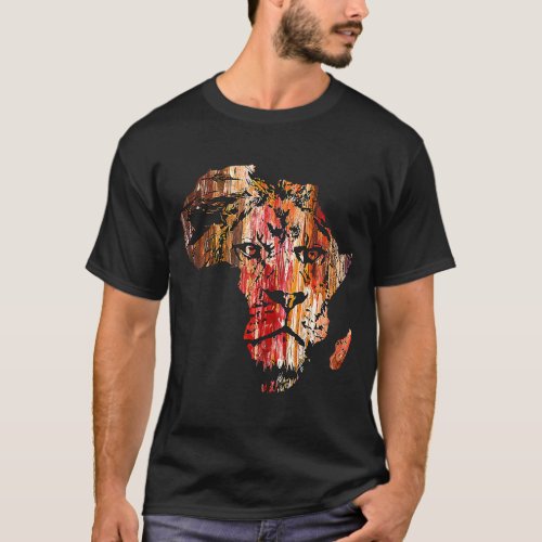 Africa Map Lion Head Face African Safari Wildlife  T_Shirt