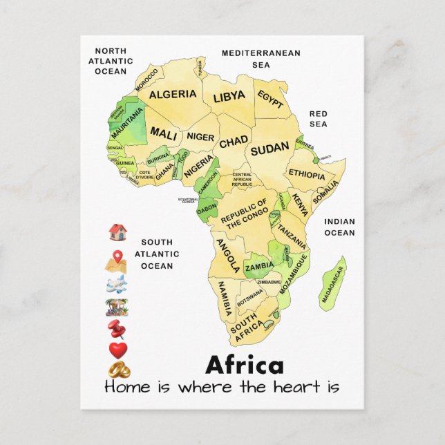 Africa Map Personalize Custom Postcard (Front)