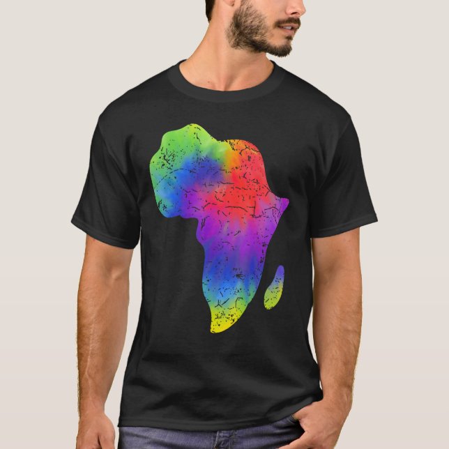 Africa Map Reggae Rasta Tie Dye Black African Amer T-Shirt (Front)