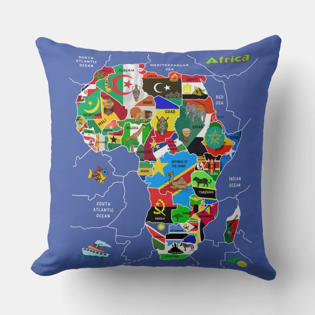 Africa Map Throw Pillow (Front)