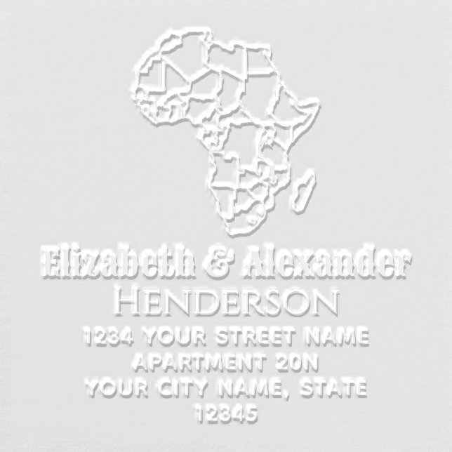 Africa Map w/ Countries Couple Name Return Address Embosser (Design)