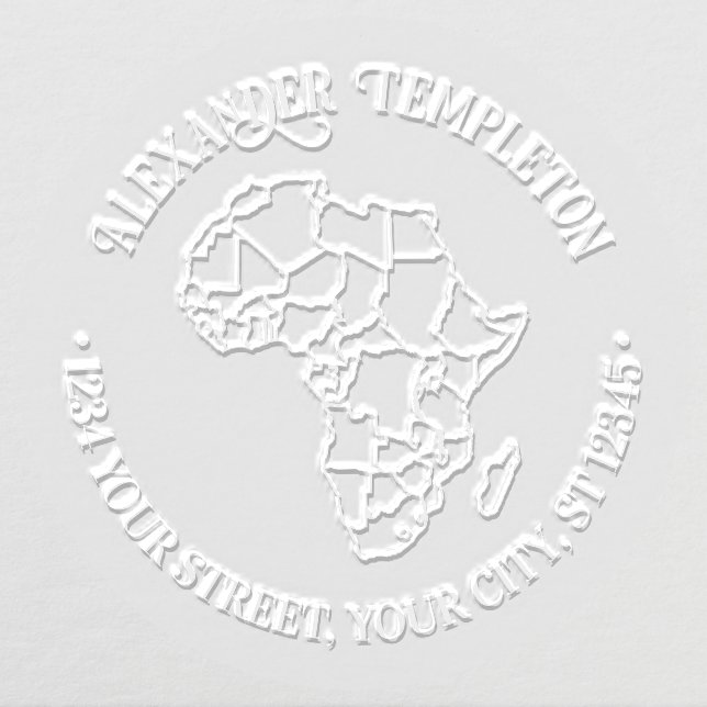 Africa Map w/ Countries Round Name Return Address Embosser (Design)