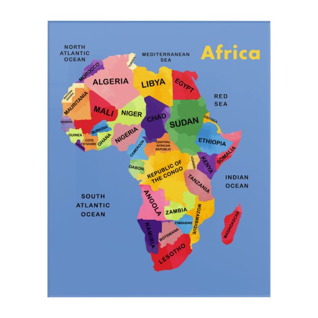 Africa Map watercolor Artwork Acrylic Print (Front)
