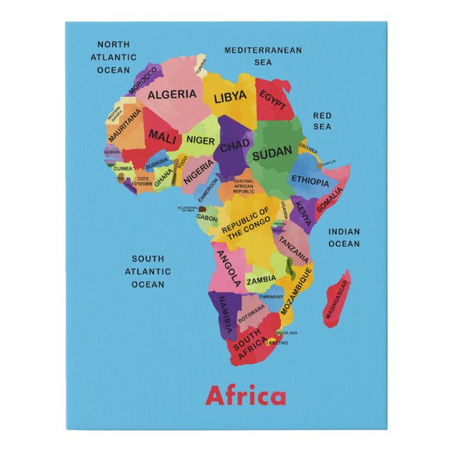 Africa Map watercolor artwork Faux Canvas Print (Front)