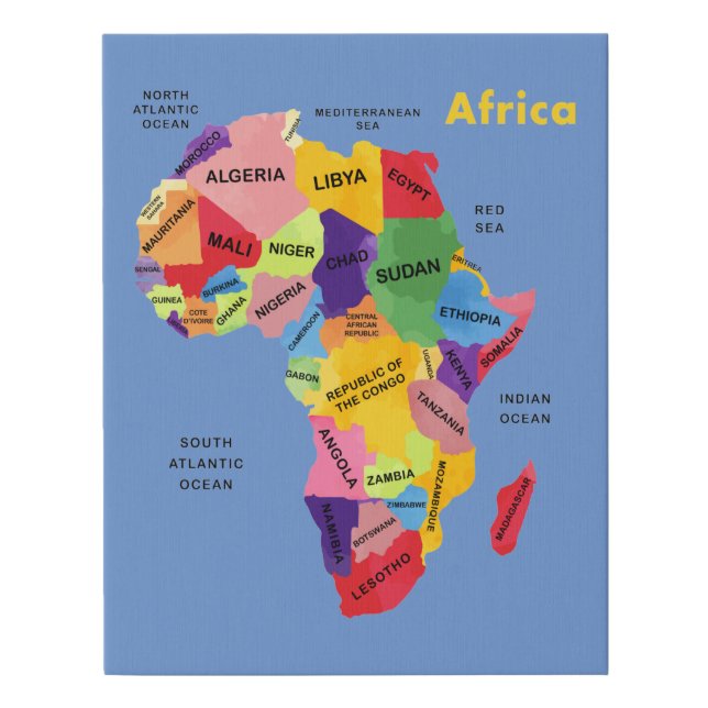 Africa Map watercolor artwork Faux Canvas Print (Front)