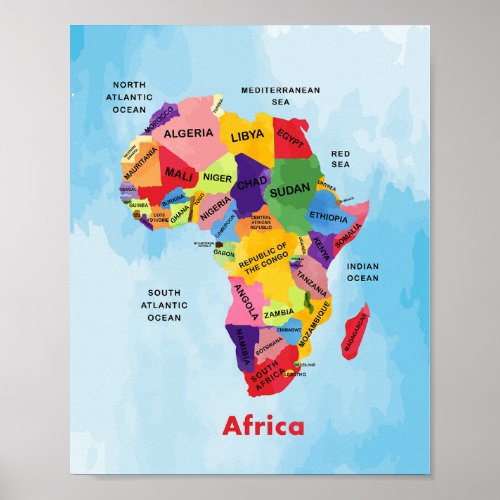 Africa Map watercolor artwork Poster