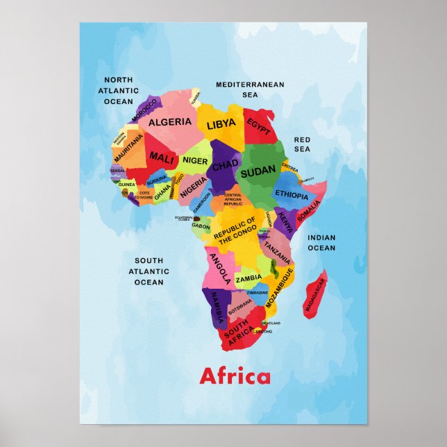 Africa Map watercolor artwork Poster (Front)