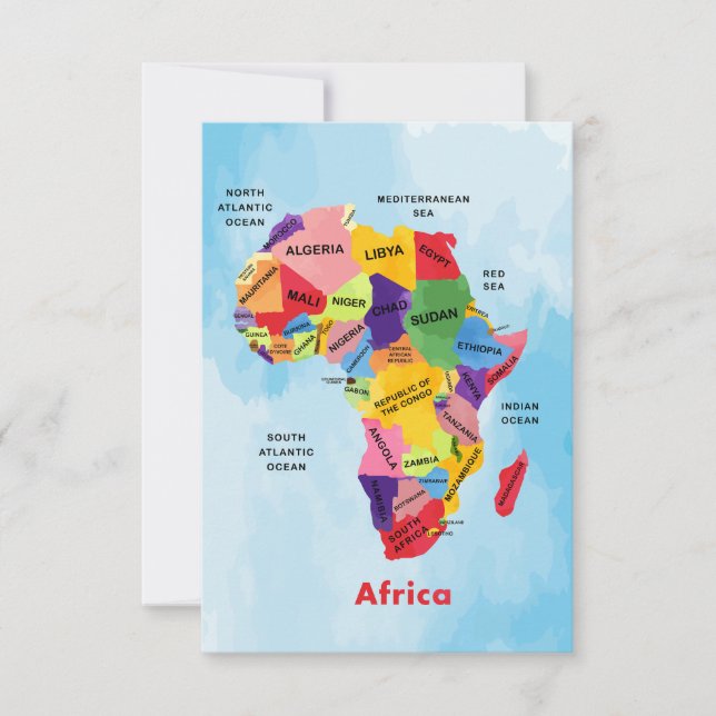 Africa Map watter color Thank You Card (Front)
