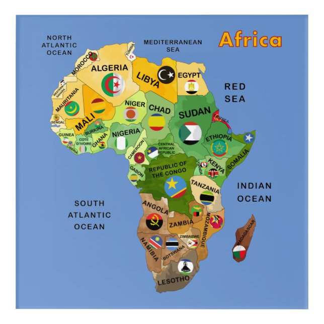 Africa Map with Flags Artwork Acrylic Print (Front)