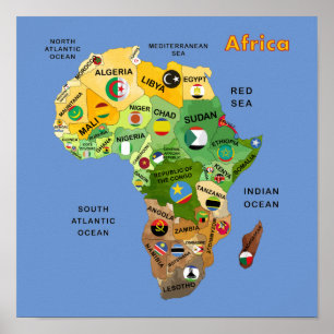 Africa Map with Flags Artwork Poster
