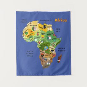 Africa Map with Flags Artwork Tapestry