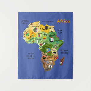 Africa Map with Flags Artwork Tapestry