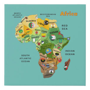 Africa Map with Flags Faux Canvas Print