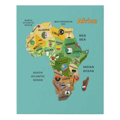 Africa Map with Flags Faux Canvas Print