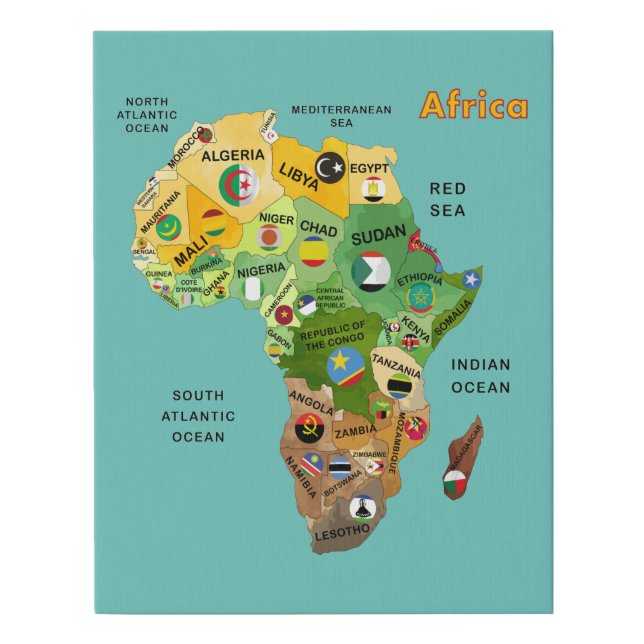Africa Map with Flags Faux Canvas Print (Front)