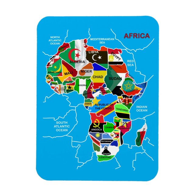 Africa map with flags magnet (Vertical)