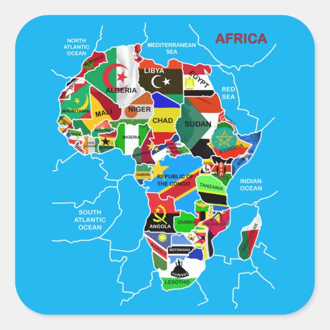 Africa map with flags square sticker (Front)