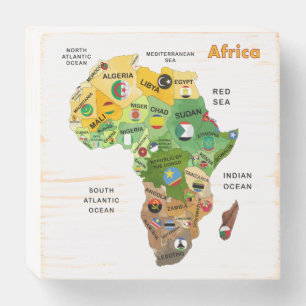 Africa Map with Flags Wooden Box Sign