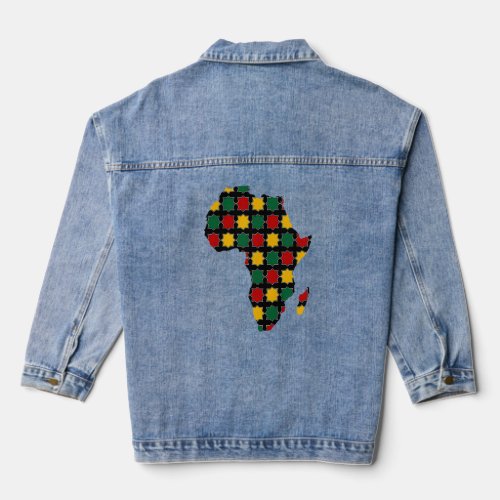 Africa Map with Green Yellow and Red Colors  Denim Jacket