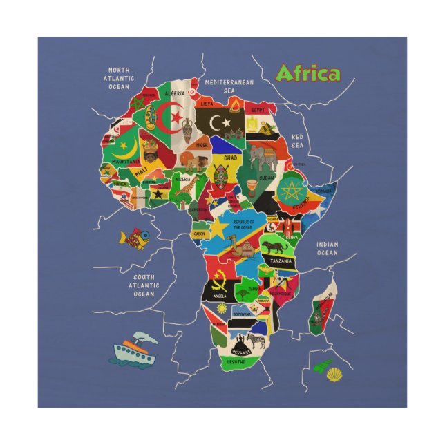 Africa Map Wood Wall Art (Front)