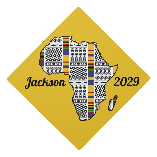 Africa Name and Year on Gold Graduation Cap Topper (Front)