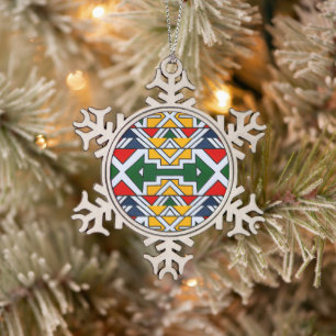 Africa Ndebele Tradition Culture Seamless Pattern Snowflake Pewter Christmas Ornament