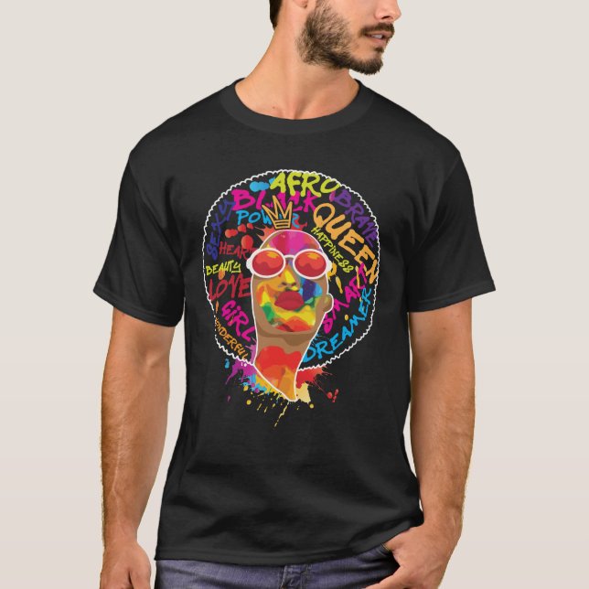 Africa Proud Black American Afro Melanin Queen T-Shirt (Front)