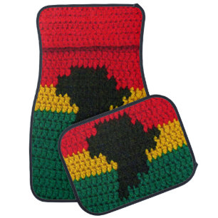 Africa Red Gold Green Artisan Crochet Print Set Car Floor Mat