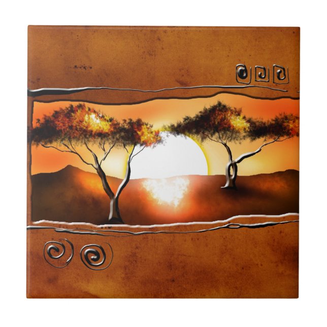 Africa retro vintage style gifts 12 ceramic tile (Front)