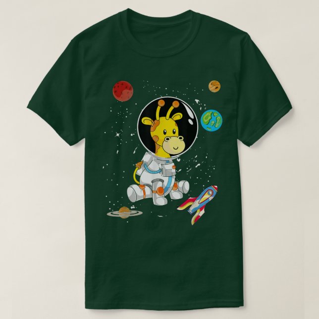Africa Safari Giraffe Space Scientist Cute Animal  T-Shirt (Design Front)