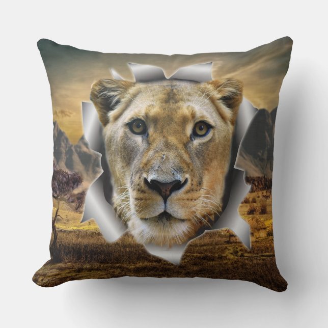 Africa-Safari Lioness Wildlife-Art Pillow (Front)