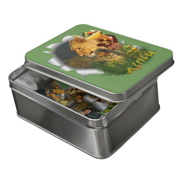 Africa-Safari Wildlife-Art Jigsaw Puzzle (Lid Open)