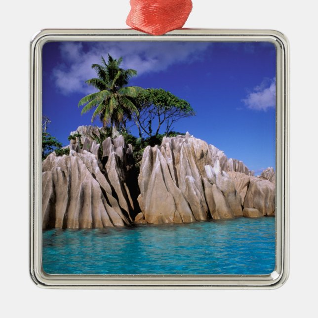 Africa, Seychelles, La Digue Island. Granite Metal Ornament (Front)