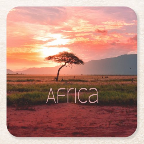 Africa Sunset African Square Paper Coaster