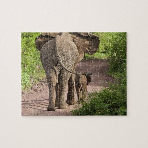 Africa Tanzania Elephant mother and calf at Jigsaw Puzzle