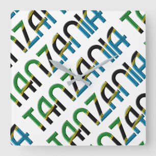 Africa Tanzania Flag Colors Typography Souvenir Square Wall Clock