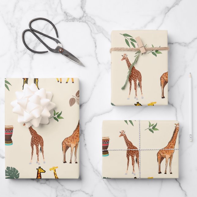 Africa Themed Giraffe  Wrapping Paper Sheets (Front)