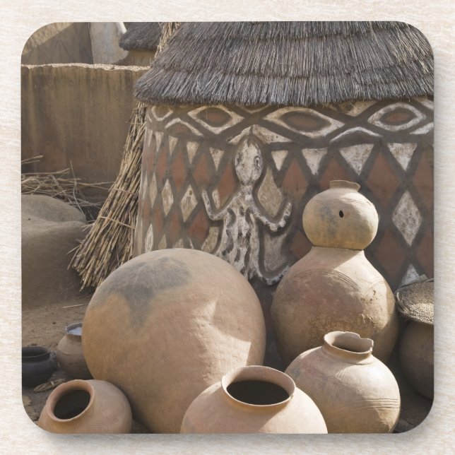 Africa, West Africa, Ghana, Sirigu. Handcrafted Drink Coaster (Front)