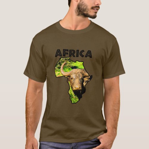 Africa Wildlife Map Muddy Buffalo Black Text  T_Shirt