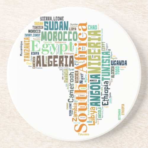 Africa Word Art Sandstone Coaster