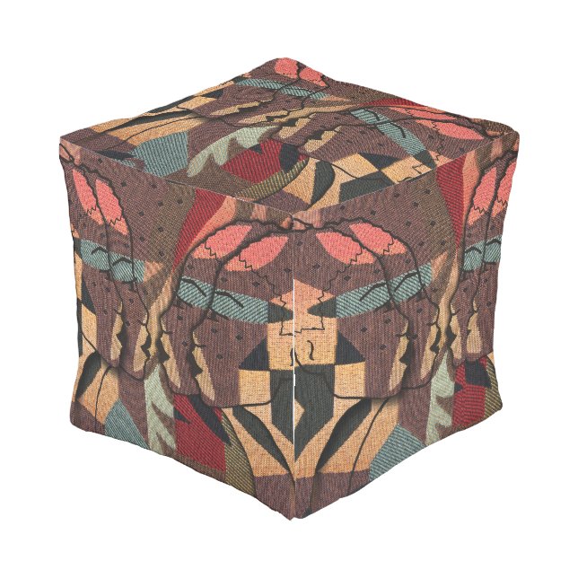 African 3D Tapestry Outdoor Pouf (Angled Front)