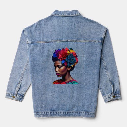 African Abstract Beautiful Black Woman Origami Que Denim Jacket