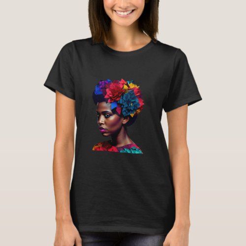 African Abstract Beautiful Black Woman Origami Que T_Shirt