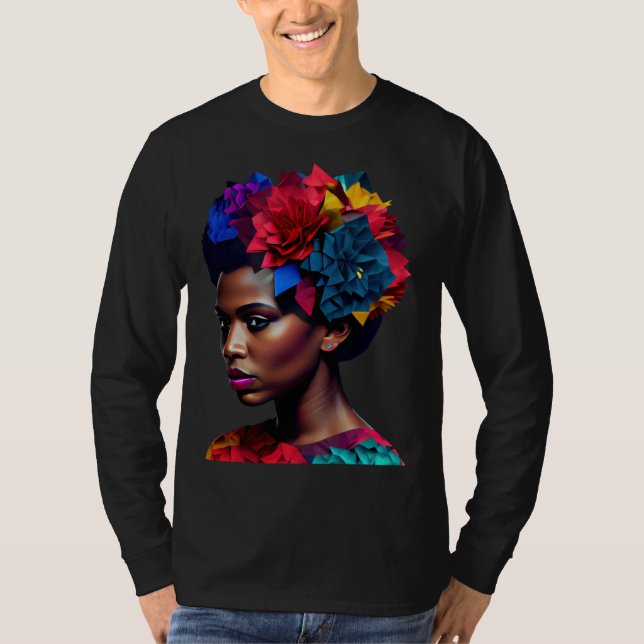 African Abstract Beautiful Black Woman Origami Que T-Shirt (Front)