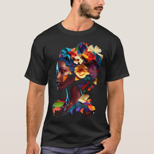 African Abstract Beautiful Origami Black Queen Flo T-Shirt (Front)