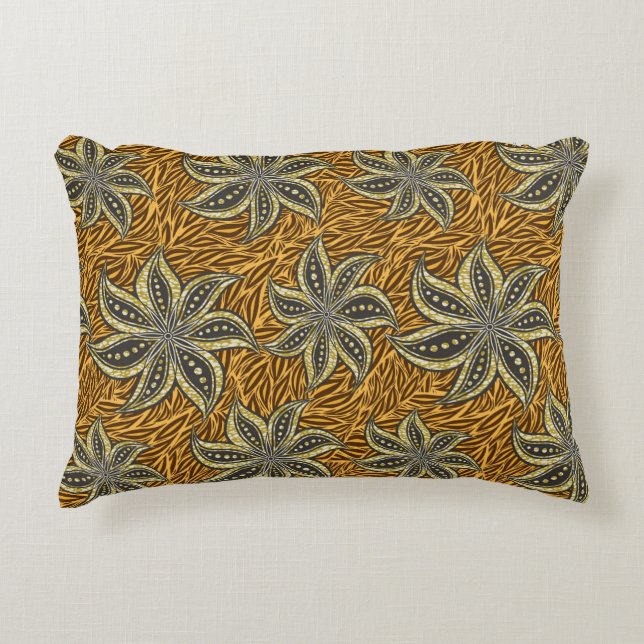 African Abstract Floral Batik Style Accent Pillow (Front)