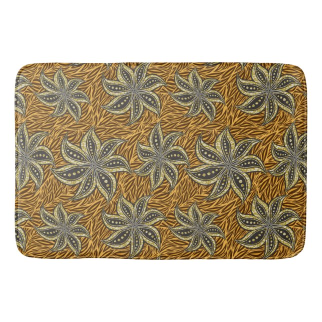 African Abstract Floral Batik Style Bath Mat (Front)