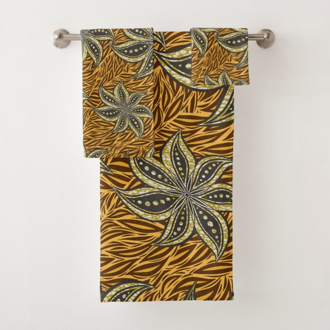 African Abstract Floral Batik Style Bath Towel Set (Insitu)